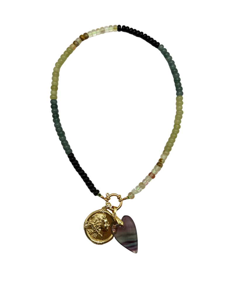 Golden beaded necklace - Green mix