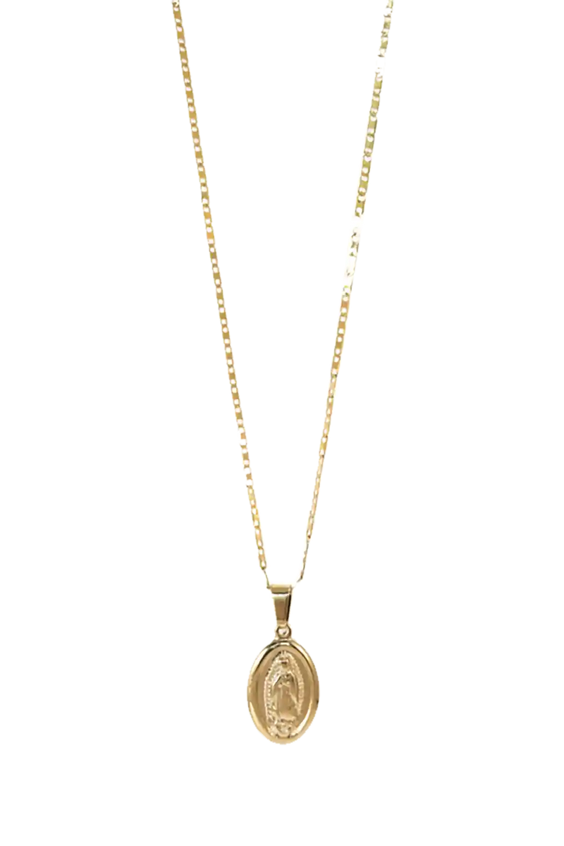 Golden oval Mary pendant