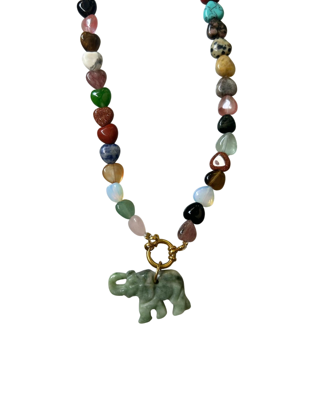 Golden beaded necklace - Heart jade