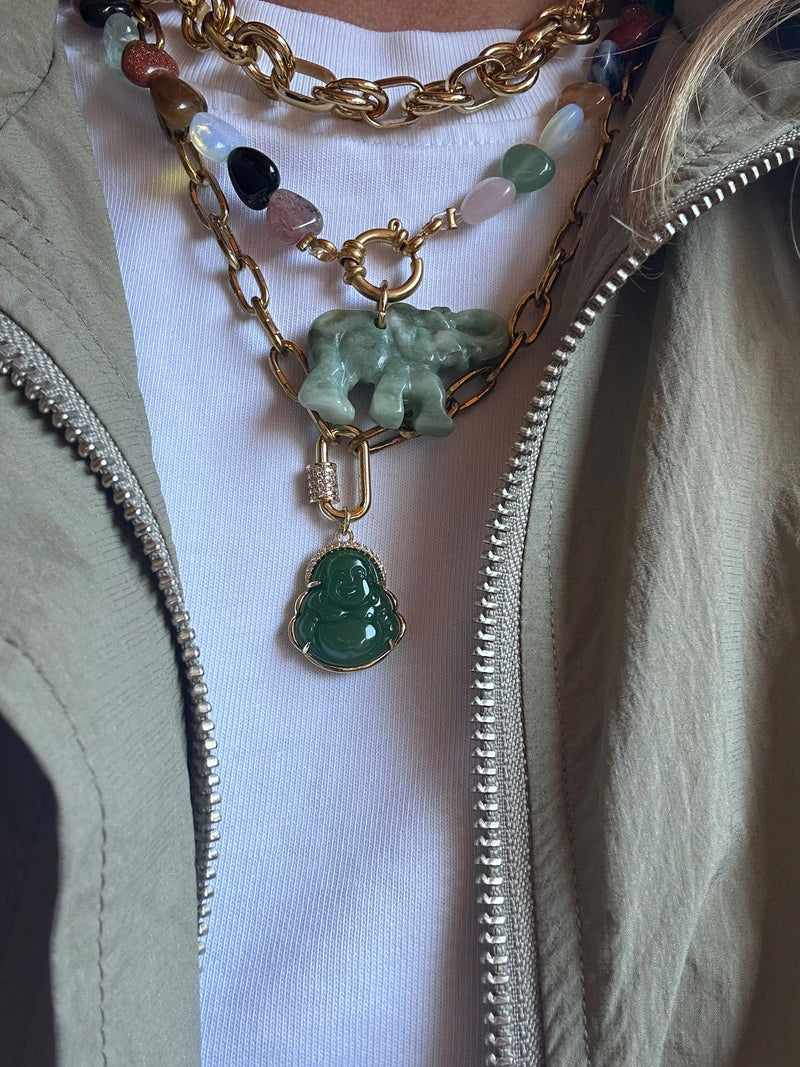 Golden beaded necklace - Heart jade